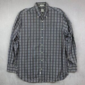 Peter Millar Mens Shirt Large Blue Gold Plaid Button Up Long Sleeve Windowpane